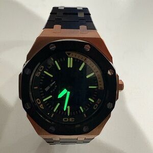 Octagonal Black and Gold Watch with Luminous Features